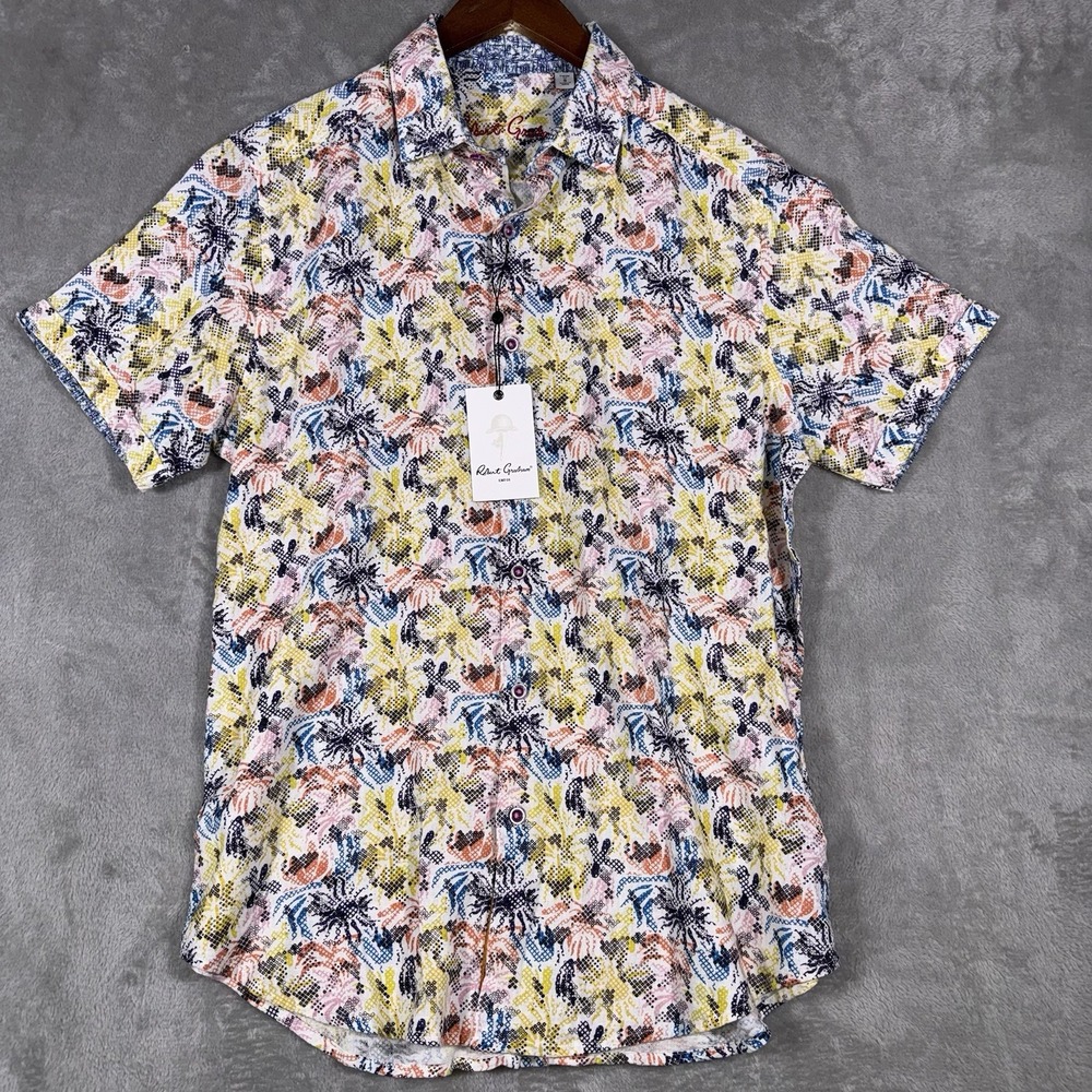 Robert Graham Linen Blend Men's Small Multicolor Short Sleeve Classic